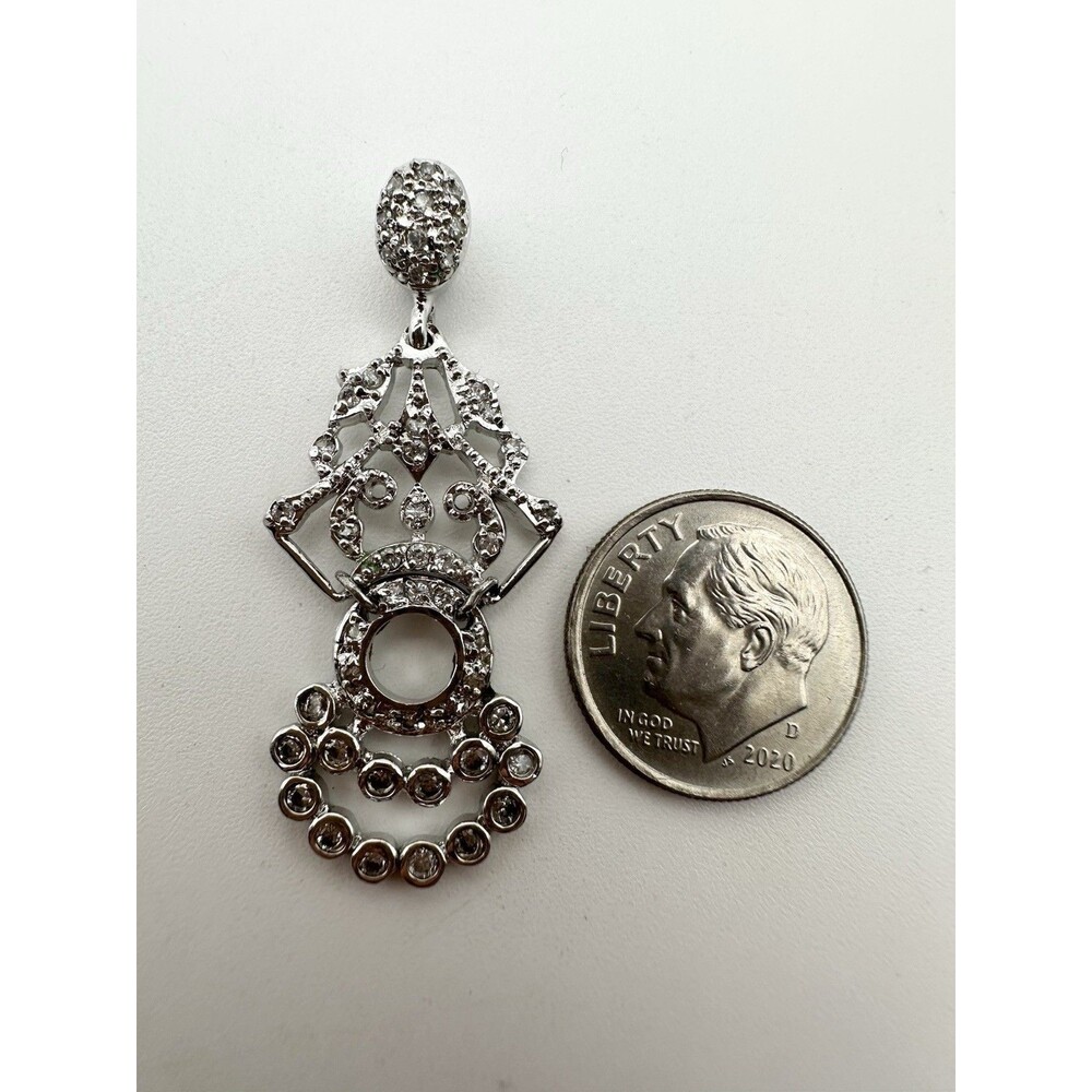 Platinum Over Sterling Silver Pave Chandelier Pendant - Picture 5 of 6